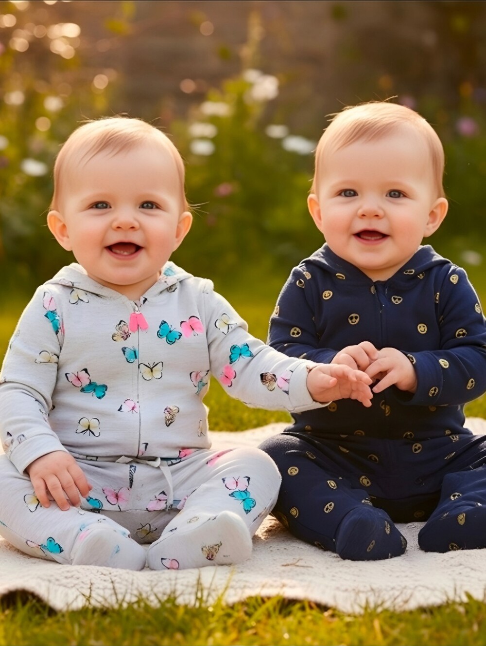Carters Baby Girls Hooded Romper Jumpsuit 2 Pack Butterfly Smiley Face EUC 12M
